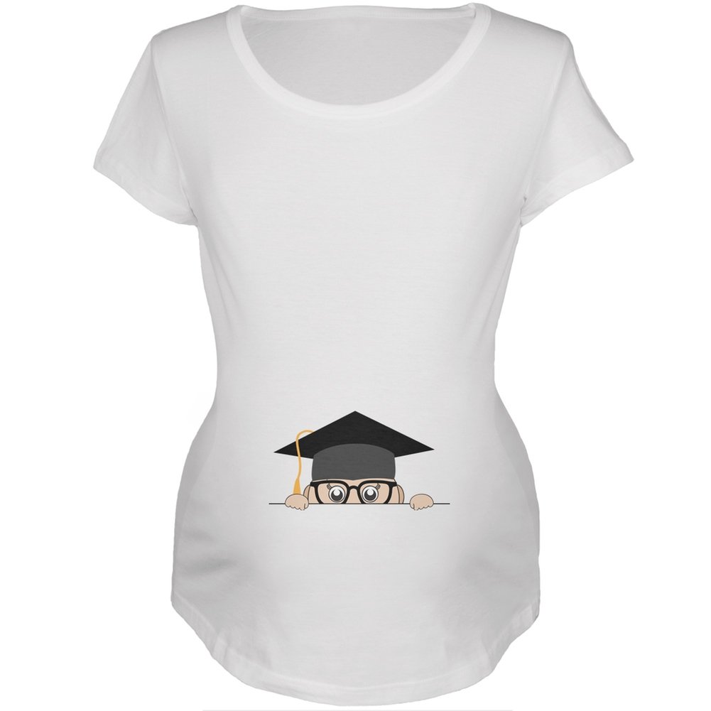 Old Glory Peeking Baby Graduation White Maternity Soft T-Shirt - Comfortable Cotton Pregnancy Tee for Moms-to-Be | Perfect for Baby Showers, Maternity Photos & Fourth of July Celebrations