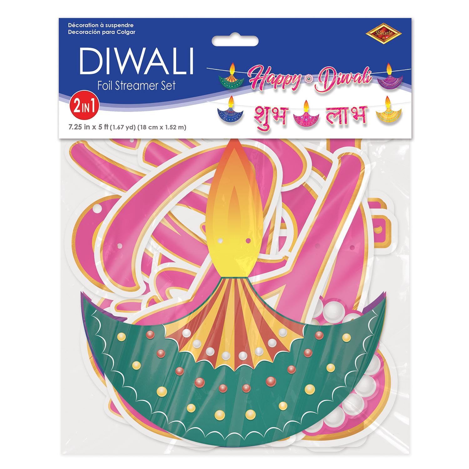 12 Pack Beistle Foil Diwali Streamer Set - Colorful Party Decorations for Diwali, Indian Festivals, Weddings & Home Celebrations
