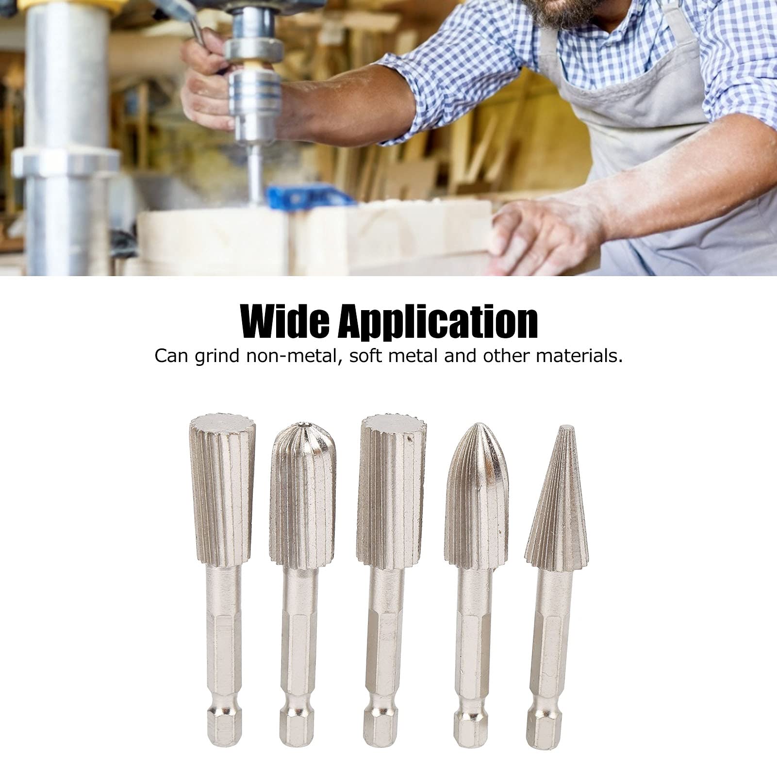 5Pcs High-Speed Steel Rotary File Cutting Burrs Set - 14in Hex Shank Double Cut Metal Grinder Drill Bits for Carving, Polishing & Metalworking - Perfect for DIY Projects, Jewelry Making & Woodworking