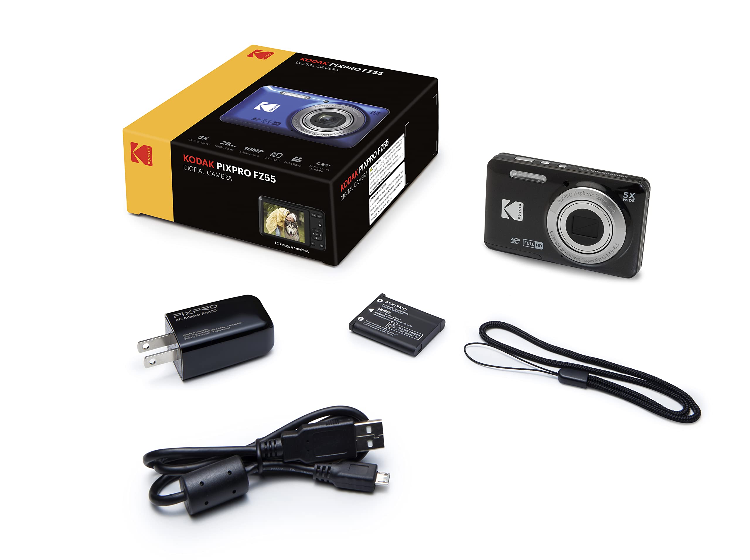 Kodak PIXPRO FZ55 Digital Camera 16MP 4X Zoom - Black Point & Shoot Camera with Case & 128GB SD Card - Perfect for Travel, Vlogging & Family Photography