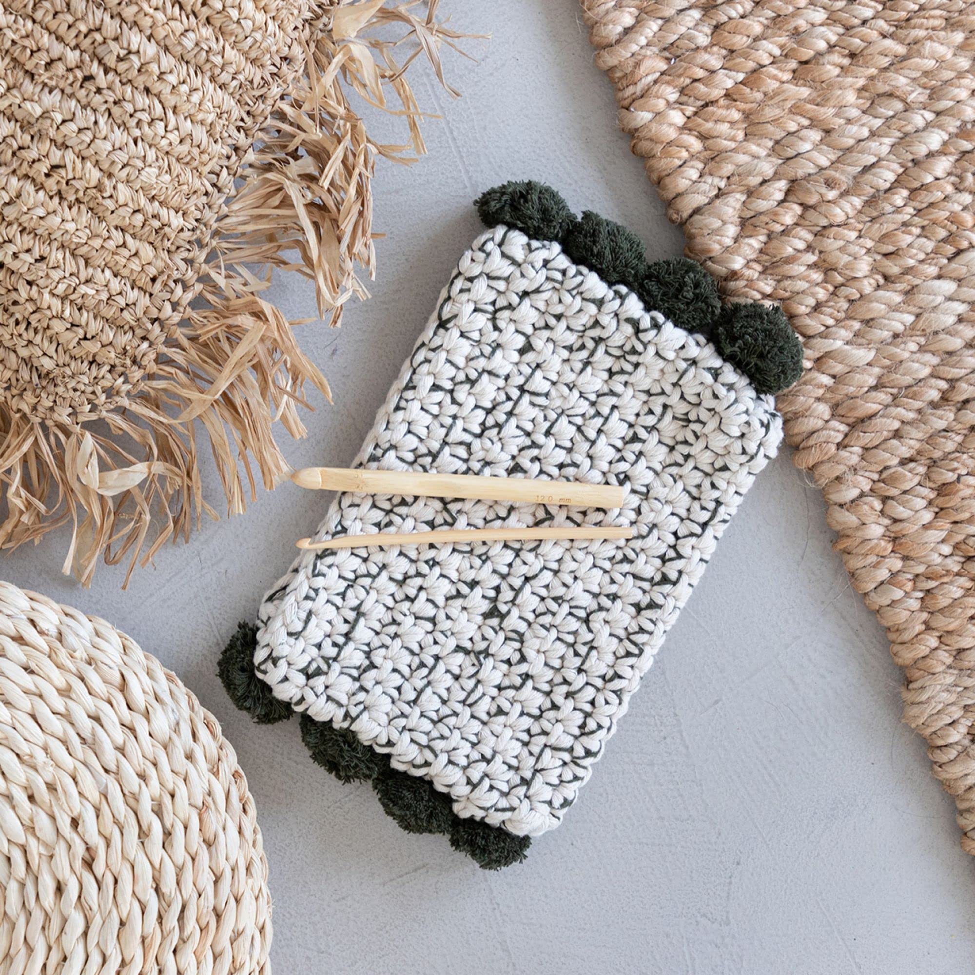 DIY Crochet Kit for Pompom Clutch Bag - Santorini Olive Green Handmade Knitting Supplies | Perfect for Beach Bags, Boho Accessories & Gift Ideas