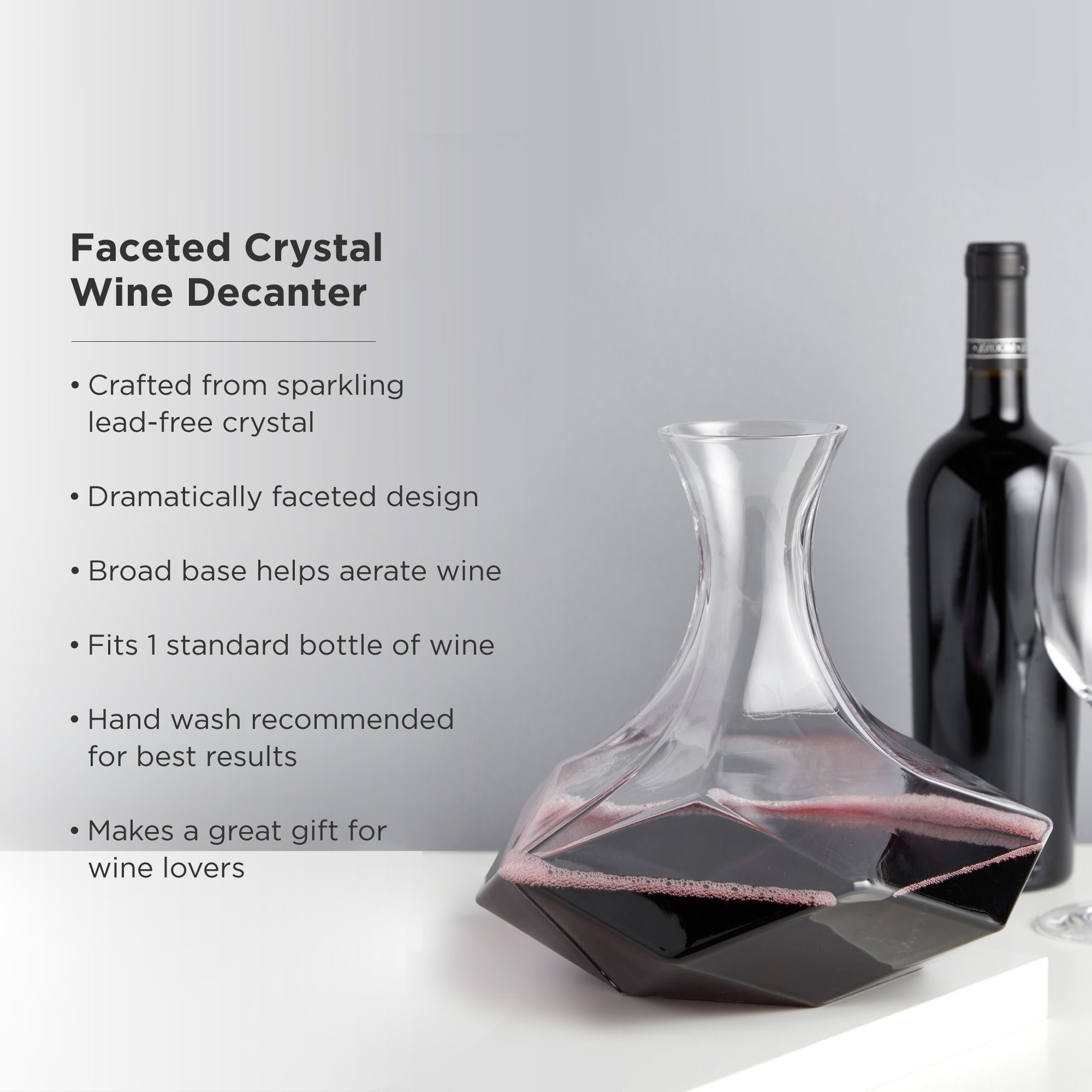 Elegant Seneca Faceted Crystal Wine Decanter - Premium Lead-Free Glass Carafe for Red Wine Aeration & Decanting - Perfect for Dinner Parties, Wine Tasting & Home Bar Decor