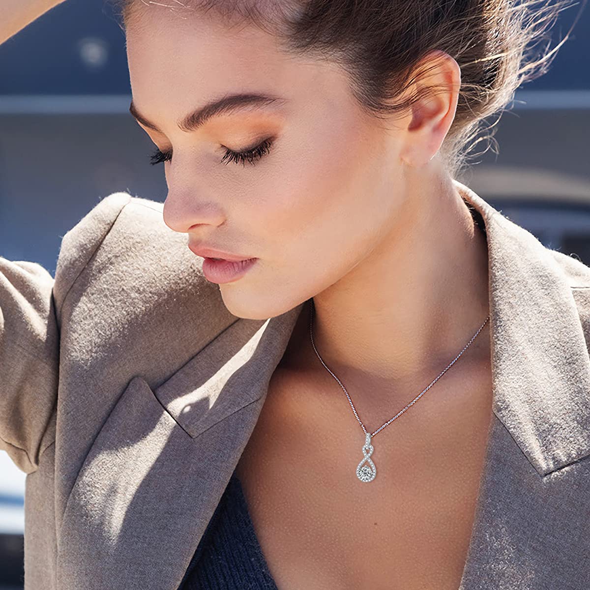 1 Carat Moissanite Infinity Pendant Necklace for Women - Platinum Plated Sterling Silver, 18-20 Inch Adjustable Chain | Perfect for Weddings, Anniversaries & Valentine's Day Gifts