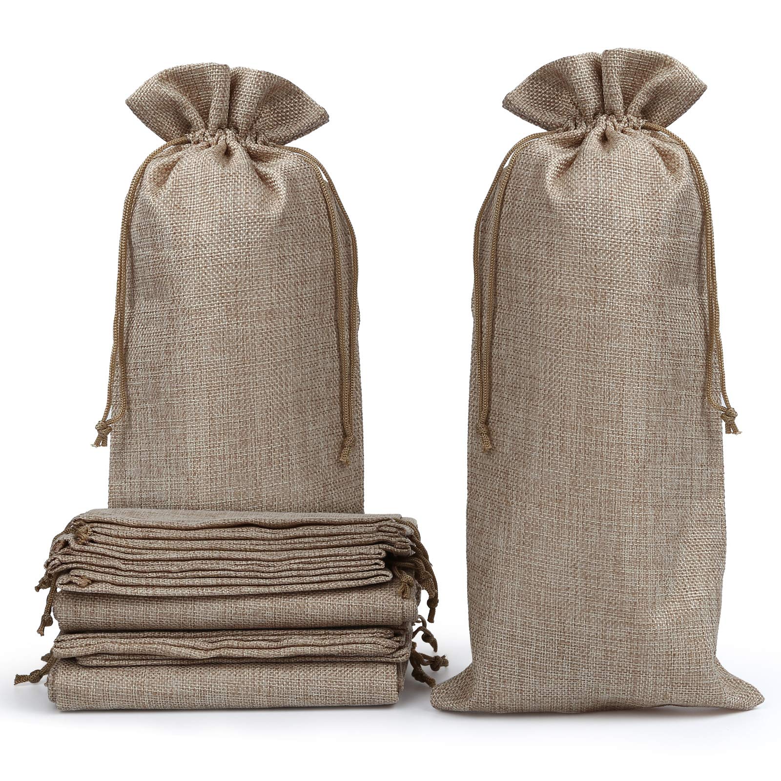 12-Piece Reusable Burlap Wine Bags with Drawstring - 14x6.25 Inch Jute Wine Bottle Covers for Wedding, Christmas & Party Decorations - Eco-Friendly Gift Packaging for Wine, Champagne & Liquor Bottles - Perfect for Bridal Showers, Holiday Gifting & Home Decor