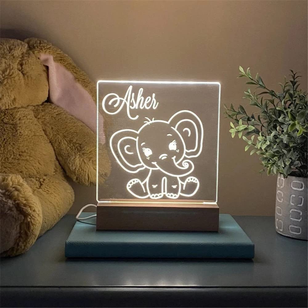 Personalized Elephant Night Light for Kids - LED Nursery Lamp for Baby Boy & Girl Bedroom Decor - Perfect for Bedtime, Nursery, and Kids' Room Lighting