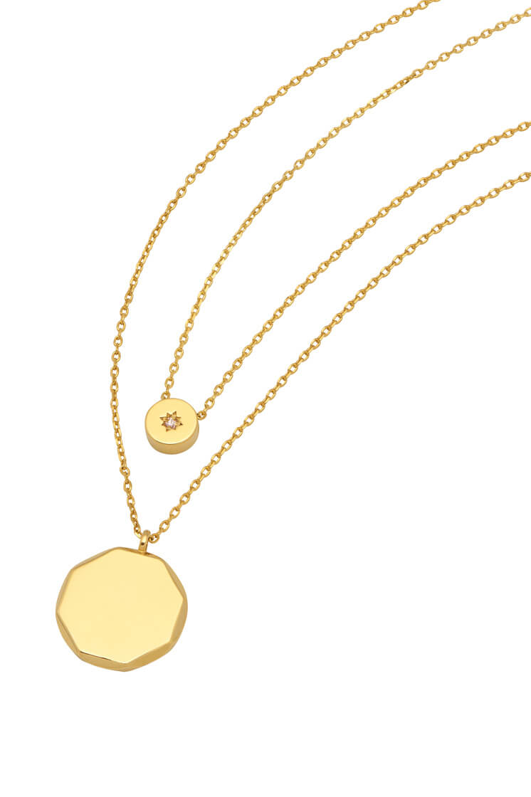 Double Chain CZ Slider and Disc Necklace for Women - Elegant Layered Pendant Necklace for Party, Date Night & Special Occasions