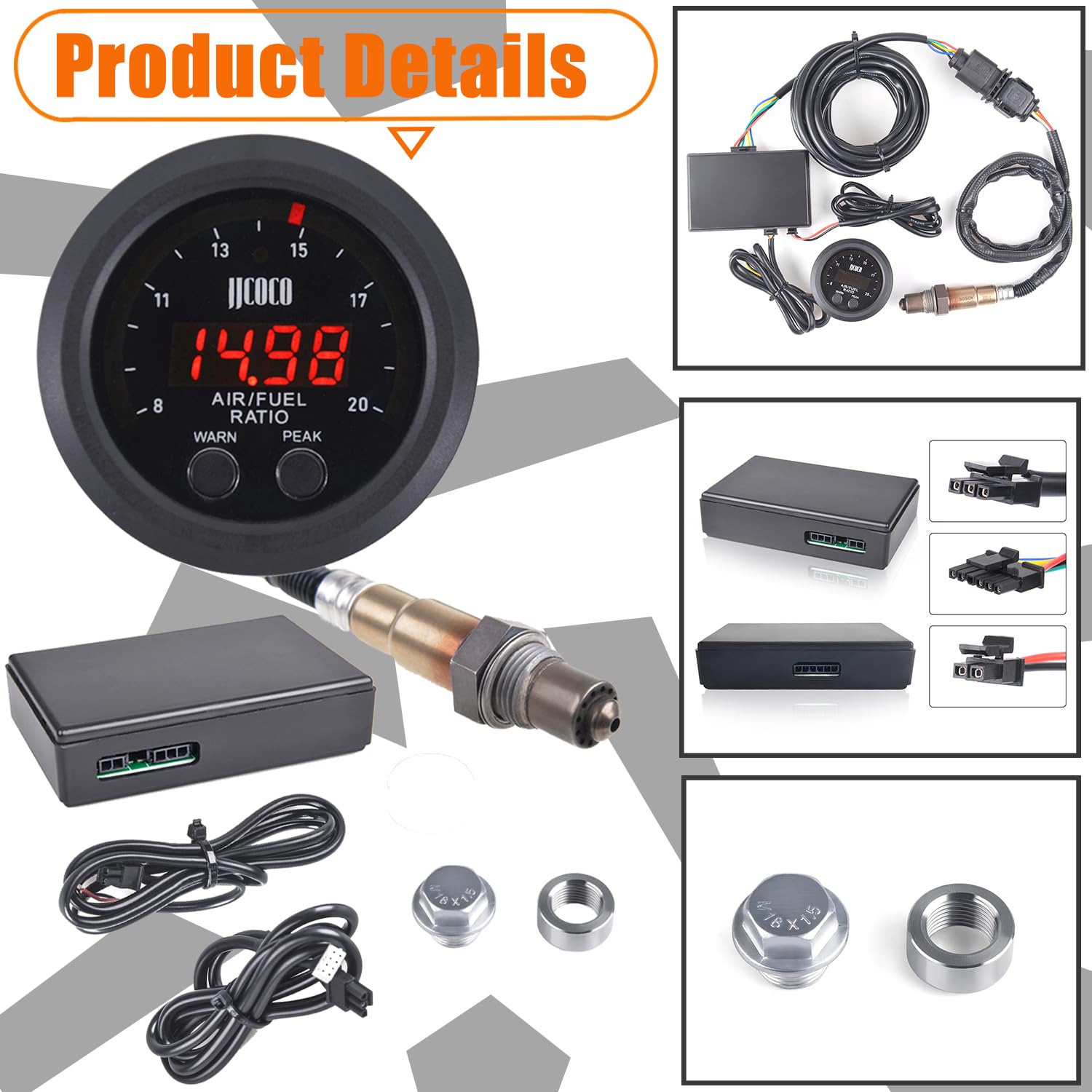 Wideband UEGO Air/Fuel Ratio Gauge Kit with LSU 4.9 O2 Sensor & Controller - Digital AFR Meter for Car, Motorcycle, Racing & Performance Tuning - Ultra-Thin Round Design (30-0300 X)