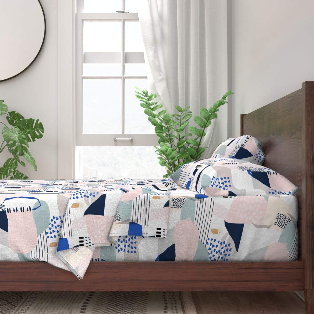 Abstract Bauhaus Print 100% Cotton Queen 4-Piece Sheet Set | Custom Bedding by Spoonflower | Soft & Breathable for All-Season Comfort (Bedroom, Guest Room, Dorm)