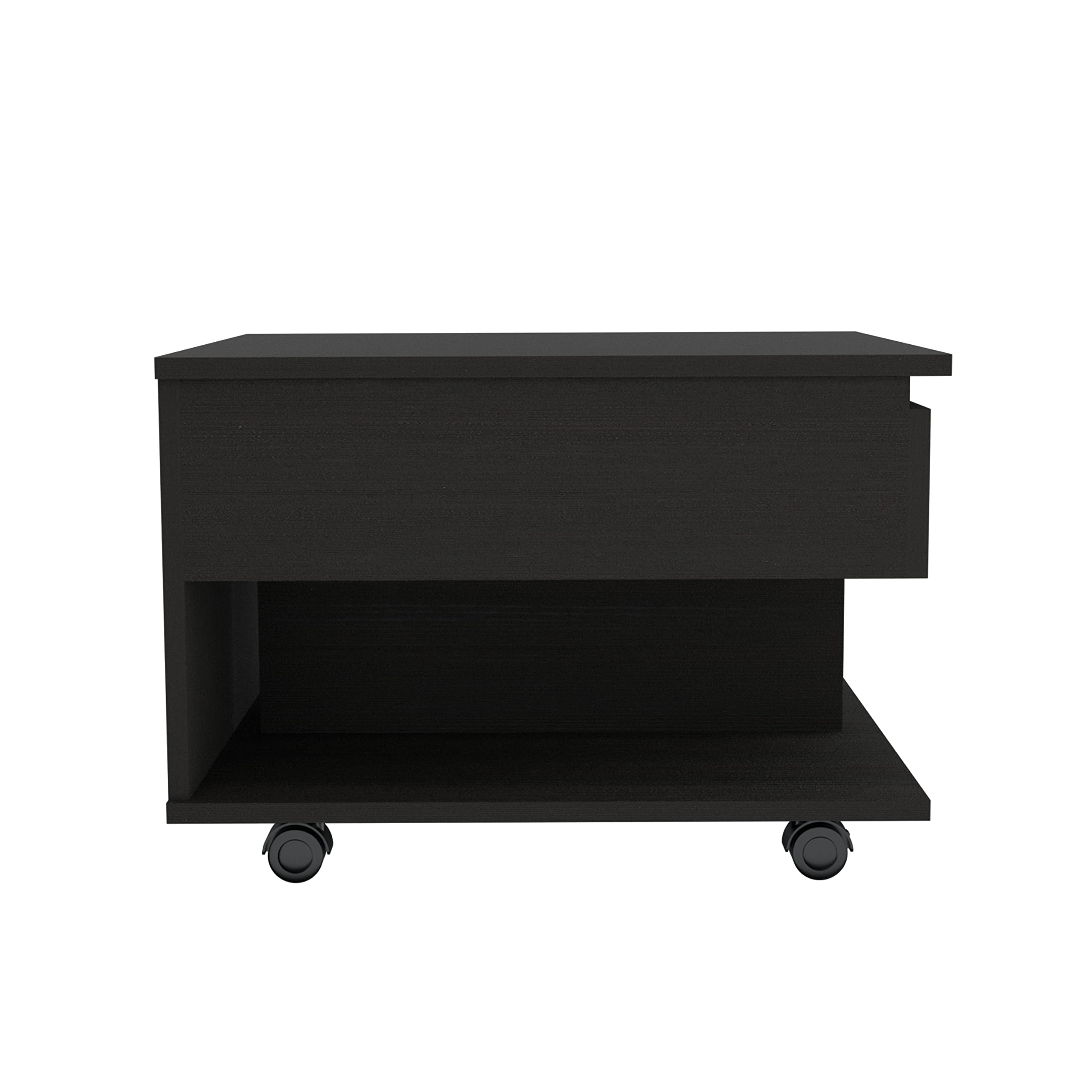 Babel Lift Top Coffee Table with Casters & Storage Shelf - Black | Modern Convertible Design for Living Room, Small Spaces & Home Office