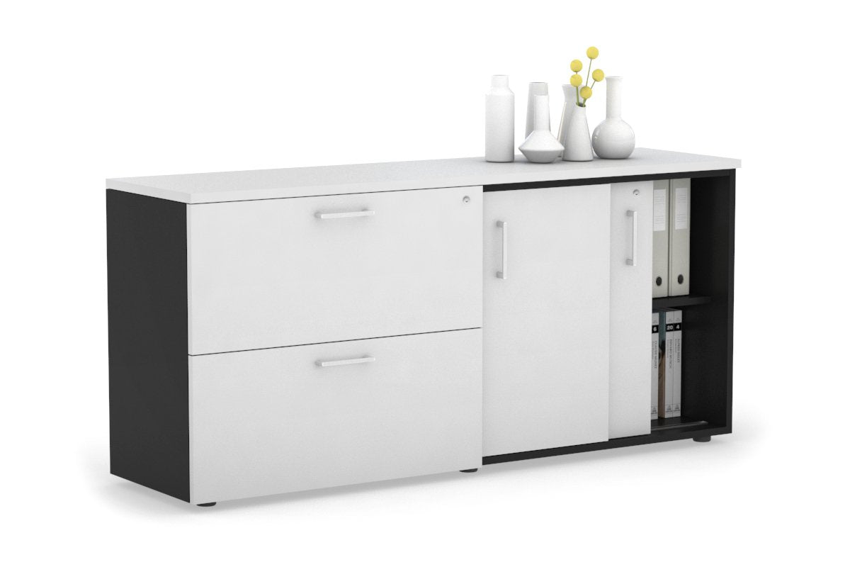 2-Door Sliding Credenza with 2-Drawer Lateral File Cabinet - Modern Office Storage Solution for Home & Business Workspaces
