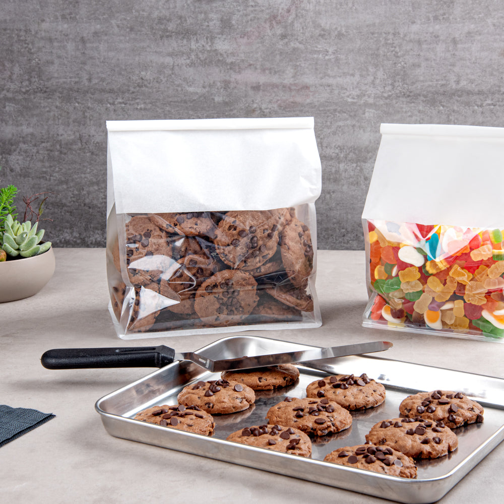 Premium White Cotton Paper Tin Tie Bags with Clear Window - 8.75