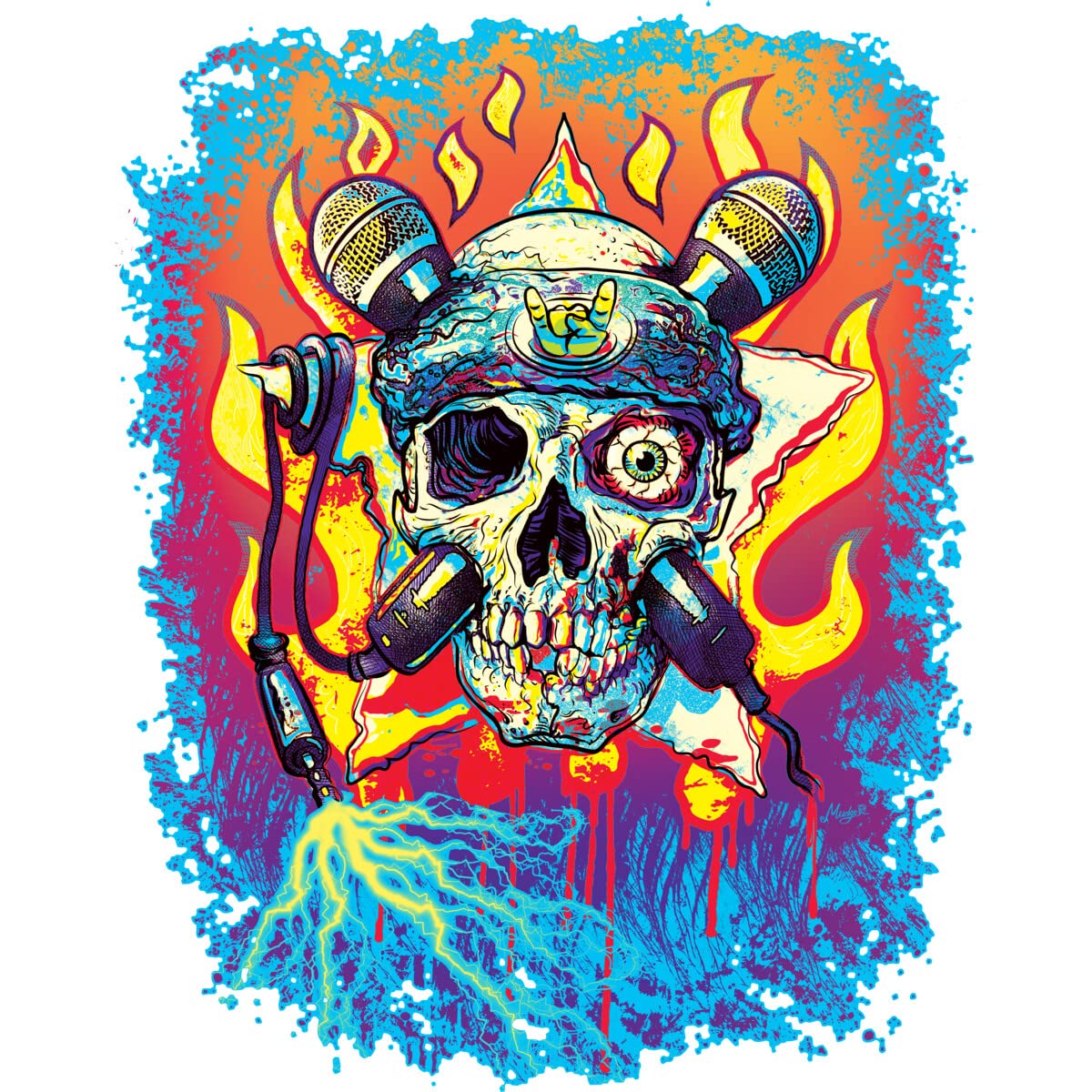 Vintage Rock 'n' Roll Skull with Crossbone Microphones Graphic Hoodie | Unisex Pullover Sweatshirt by Design By Humans & MudgeStudios | Perfect for Concerts, Music Festivals & Streetwear Fashion