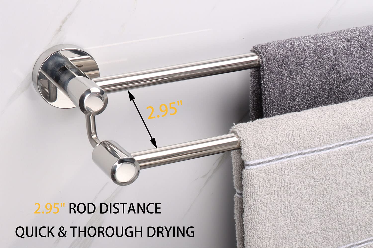 TocTen Double Bath Towel Bar - Thickened SUS304 Stainless Steel Towel Rack for Bathroom, Heavy Duty Wall Mounted Towel Holder (Chrome, 30 Inch) - Perfect for Spa, Hotel, and Home Bathroom Decor