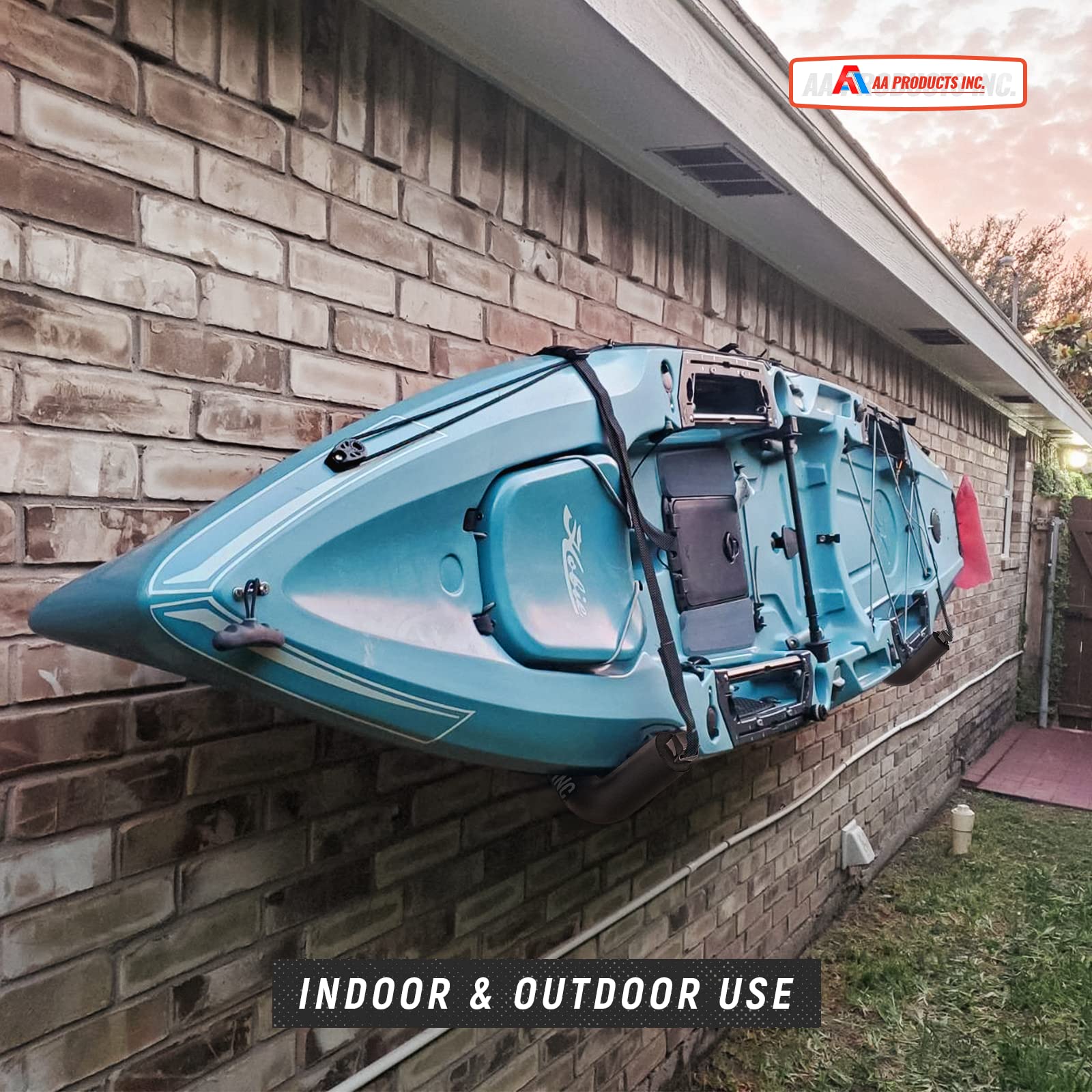 AA Products Heavy Duty Kayak Storage Wall Mount Racks - Set of 2 for Canoe, Kayak & Paddle Board Organization - Space Saving Garage or Outdoor Wall Hanging Hooks for Water Sports Equipment