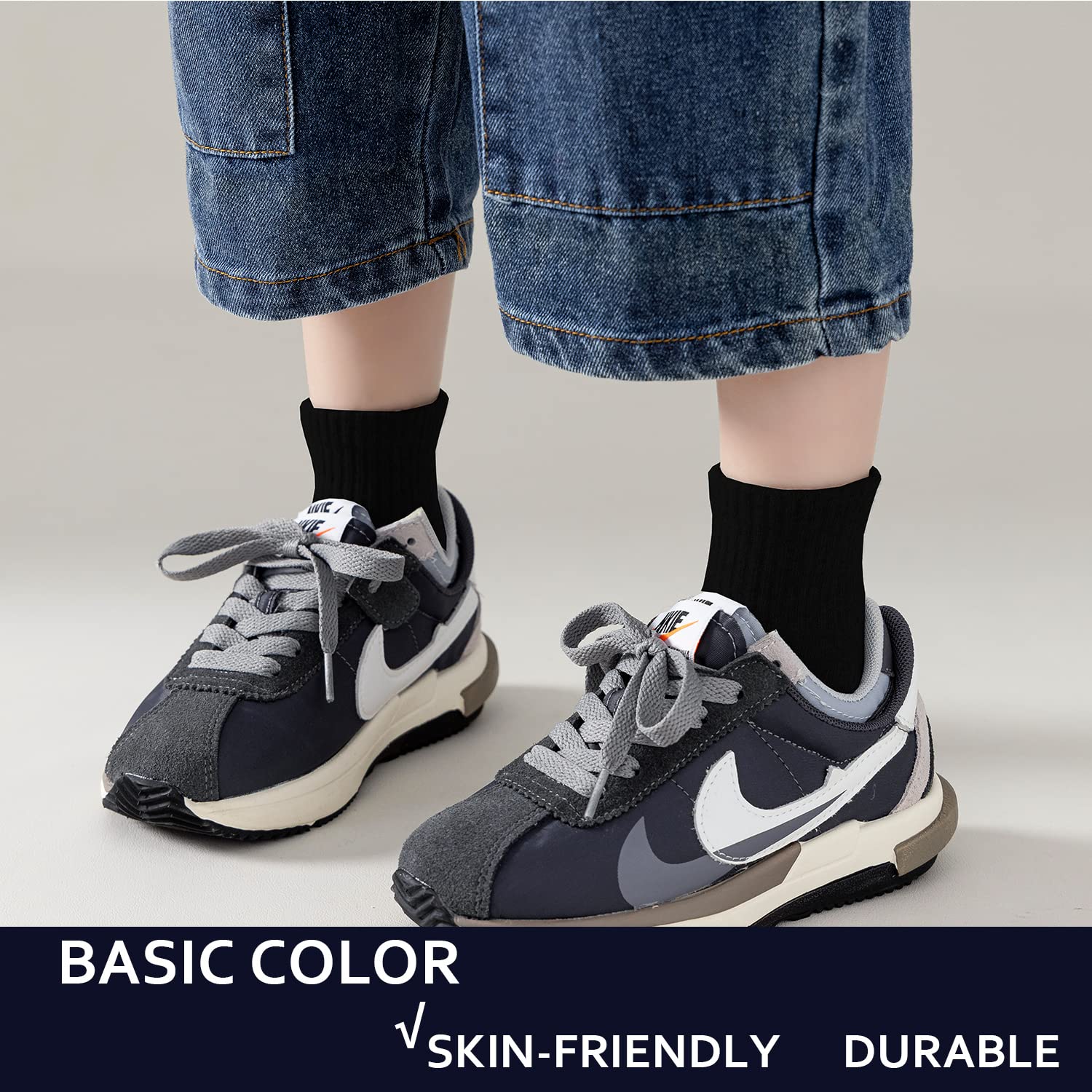 EPEIUS Kids Boys Girls Cushioned Cotton Athletic Socks - 6 Pack Thick Quarter Ankle Socks for Sports & Running (Ages 4-14) - Perfect for School PE, Soccer Practice & Everyday Play