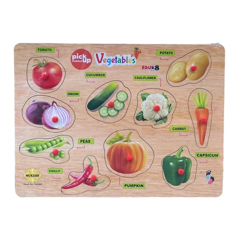 Educational Wooden Vegetable Pickup Puzzle - Montessori Learning Toy for Toddlers & Kids | Fine Motor Skills Development, Early Childhood Education, Pretend Play Kitchen Accessory