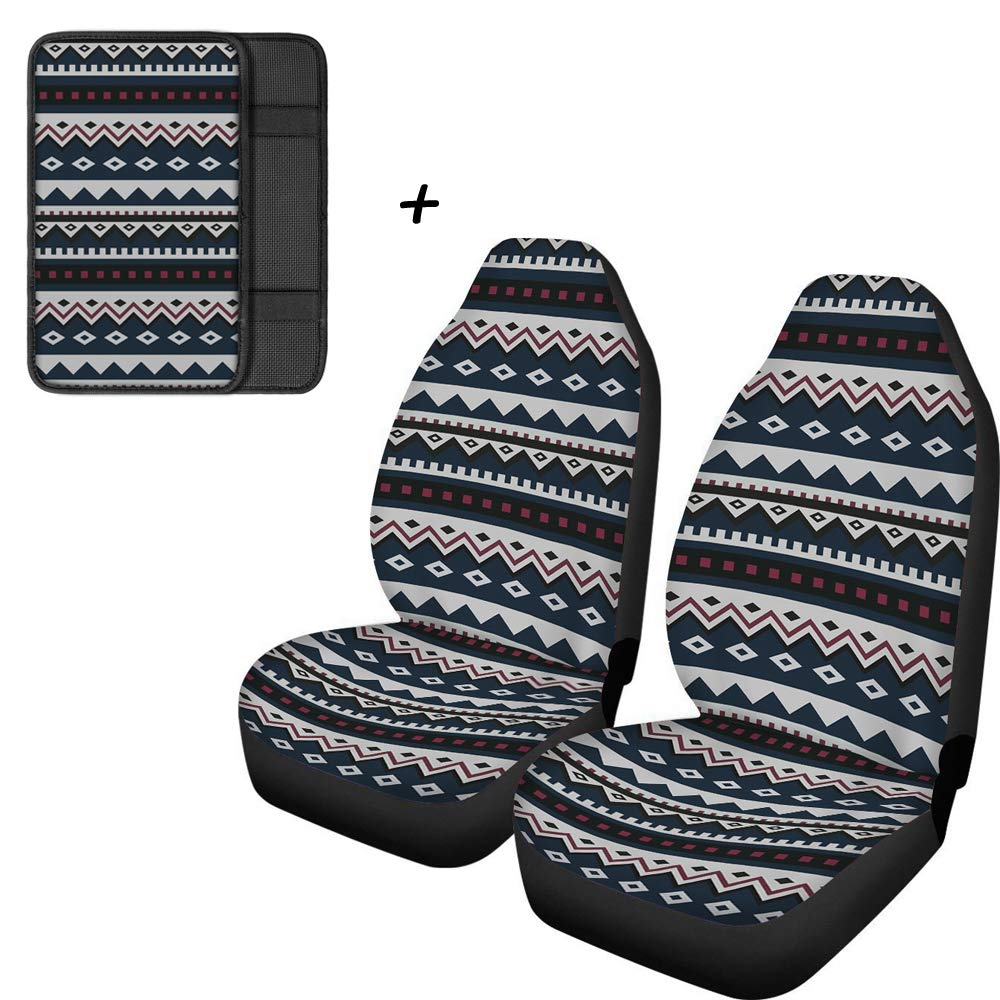 Stripe Africa Print Car Seat Covers with Armrest Pad for SUVs & Trucks