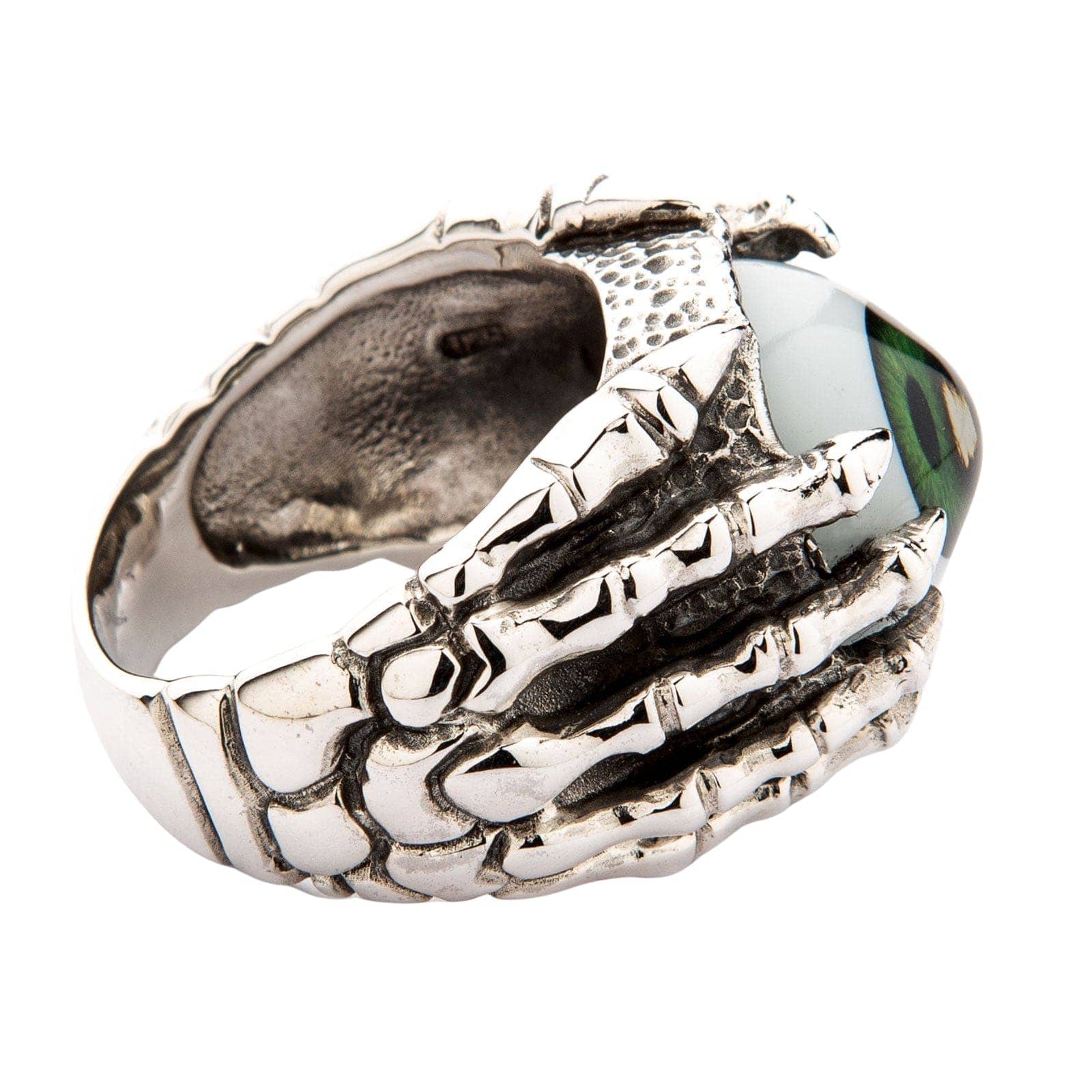 Gothic Green Eye Claw Ring - Sterling Silver Jewelry for Women - Perfect for Halloween, Cosplay, and Dark Fashion Accessories