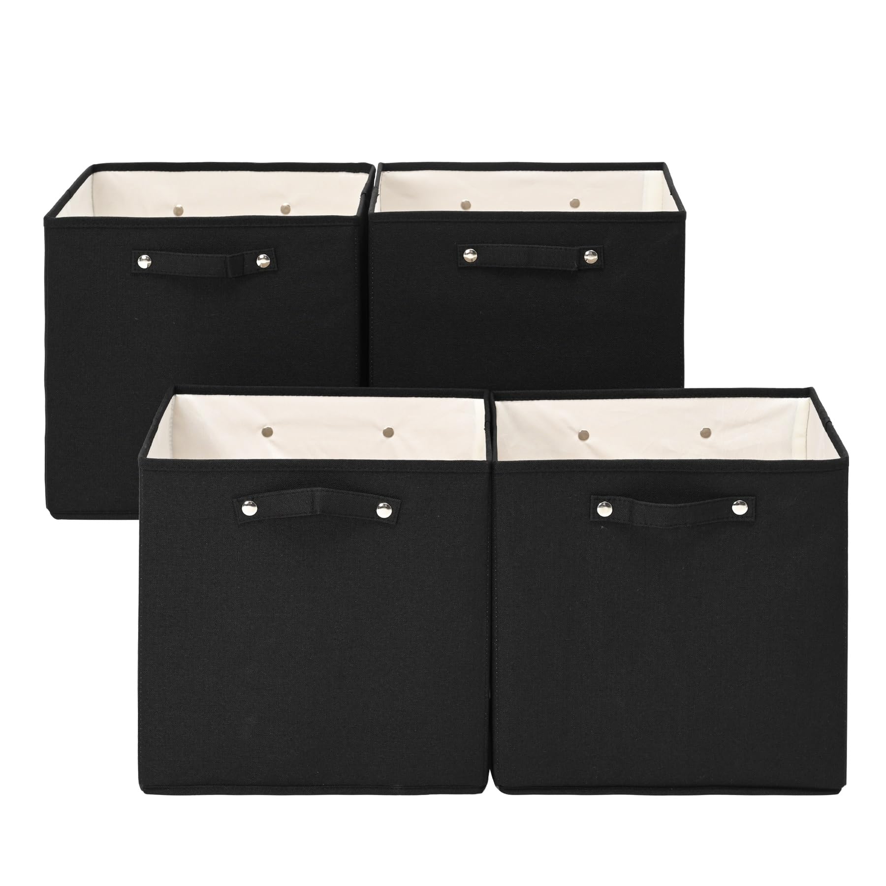 13 x 13 Inch Premium Linen Storage Bins with Handles - 4 Pack Fabric Cube Organizers, Collapsible Closet Baskets for Shelves, Drawers & Home Organization (Black) - Perfect for Bedroom, Nursery & Office Storage Solutions