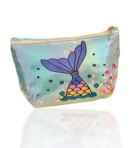 Le Delite Mermaid Glitter Cosmetic Bag with Holographic Sequins - Waterproof Makeup Pouch for Women | Travel Toiletry Organizer, Jewelry Storage Case, Girls Vanity Purse | Perfect for Travel, Gym, Beach & Daily Use