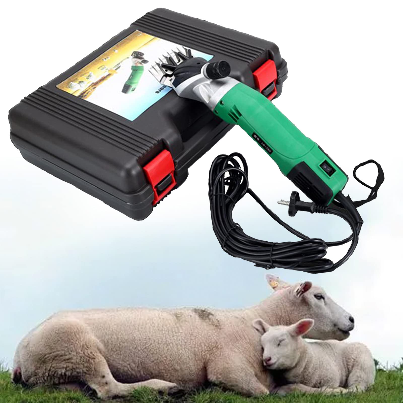 900W Heavy Duty Electric Sheep Shears - Professional Livestock Clippers for Thick Coats, Dual Blade, 6-Speed Adjustable, Large Animal Grooming Shears (Green) - Perfect for Sheep, Alpacas, and Livestock Shearing
