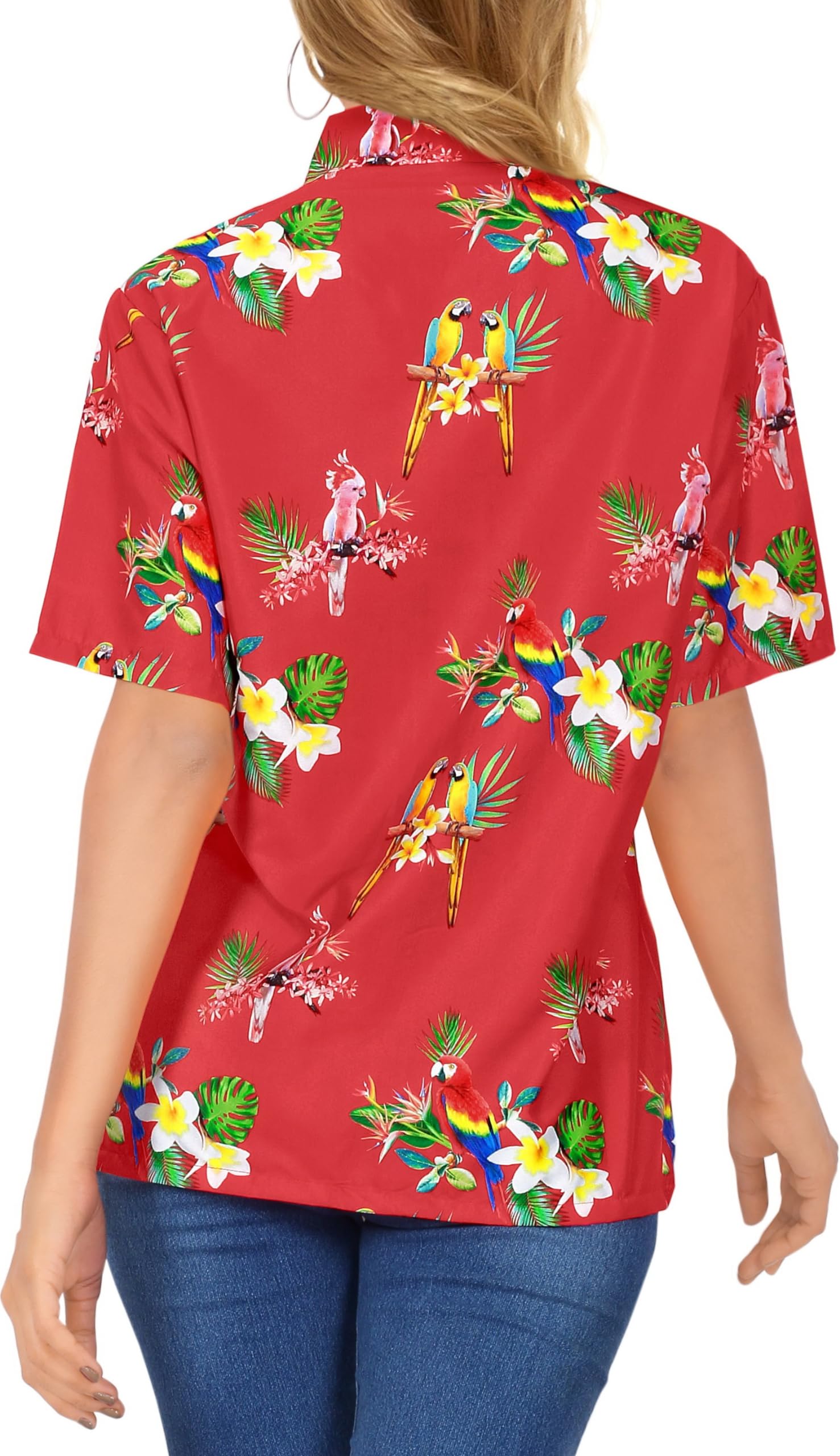 LA LEELA Women's Short Sleeve Hawaiian Shirt - Floral Print Vacation Blouse for Beach, Summer & Tropical Outfits