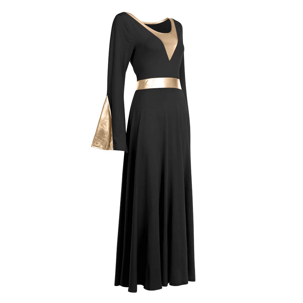 IMEKIS Women's Metallic Color Block Liturgical Dance Dress - Worship & Praise Costume for Church Performances & Special Events