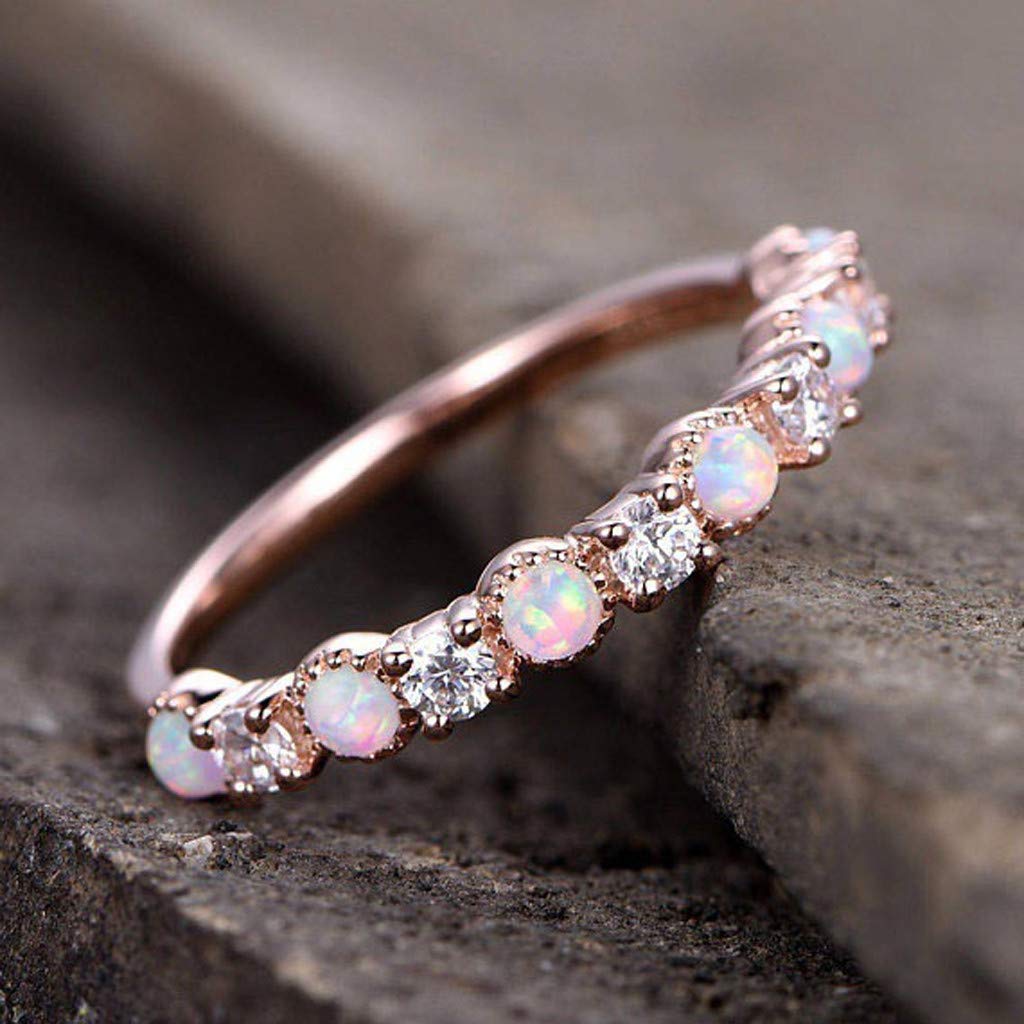 Pink Opal Engagement Rings for Women - Rose Gold Stackable Promise Rings with Cubic Zirconia, Size 10 | Perfect for Proposals, Anniversaries & Everyday Elegant Jewelry