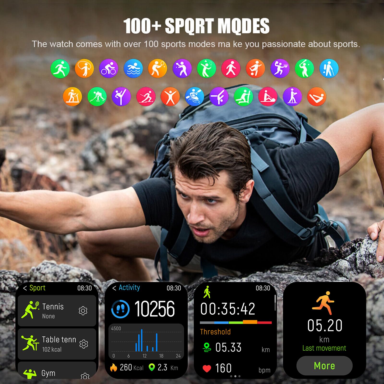 Military Smart Watch for Men - 1.96