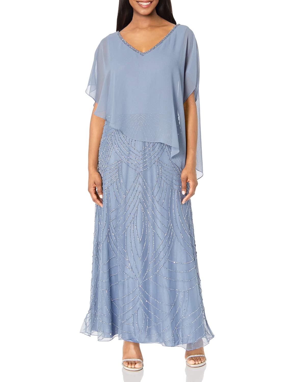 J Kara Women's Petite Pop Over Blouse with Beaded Hem - Elegant Casual Top for Work, Date Night & Special Occasions