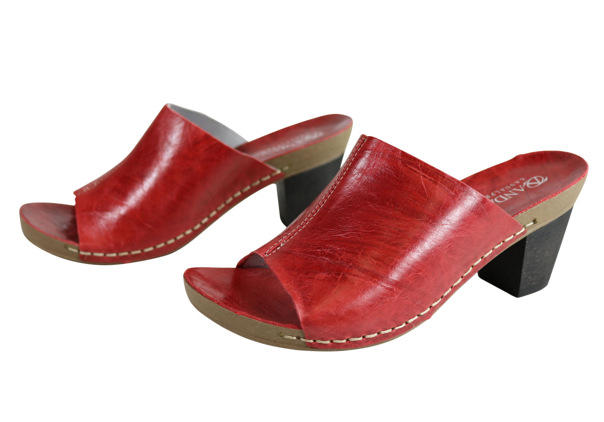 Andacco Women's Leather Mid Heel Sandals Slides - Comfortable Gallon Size Made in Brazil - Perfect for Summer, Beach, and Casual Outings