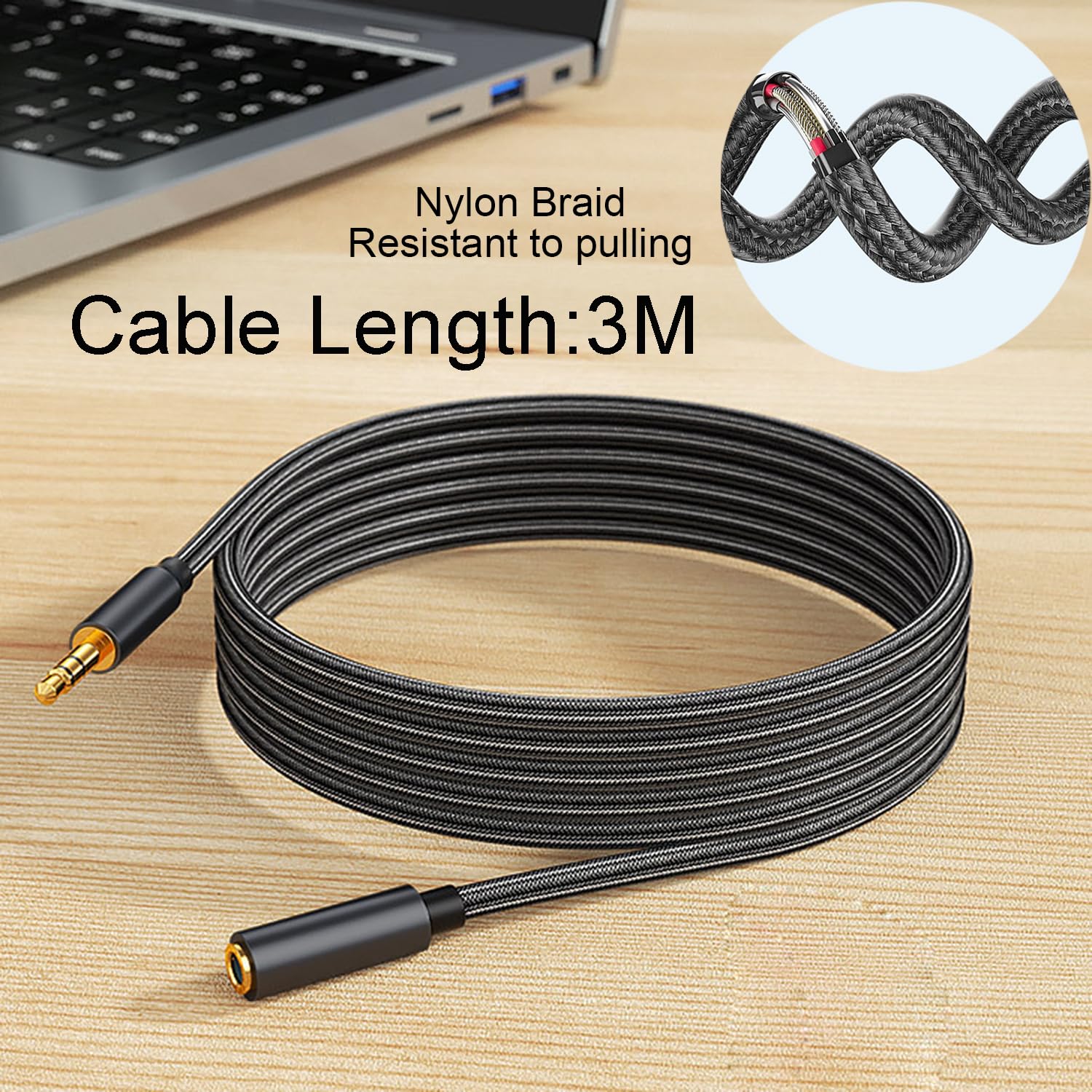 luoshaPUCY 3m 3.5mm Male to Female Audio Extension Cable - Gold Plated Stereo Aux Cord for iPhone, iPad, Smartphone, PC, Tablet, Speaker - Perfect for Home Theater, Car Audio & Gaming Setup