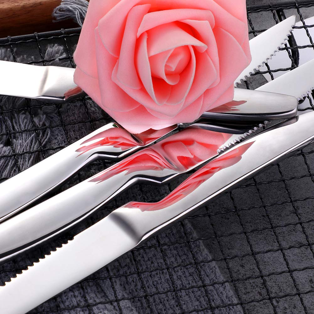 Premium 6-Piece Steak Knife Set - 8.6 Inch Stainless Steel Serrated Blades, Dishwasher Safe & Non-Stick - Perfect for Home Kitchen, Restaurants, BBQ Parties, and Wedding Cutlery Gifts - Effortless Meat Cutting for Steak Dinners & Entertaining