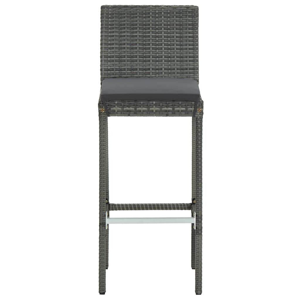 2-Piece Gray Poly Rattan Garden Bar Stools with Cushions - Outdoor Patio, Poolside & Backyard Seating Furniture for Relaxing & Entertaining