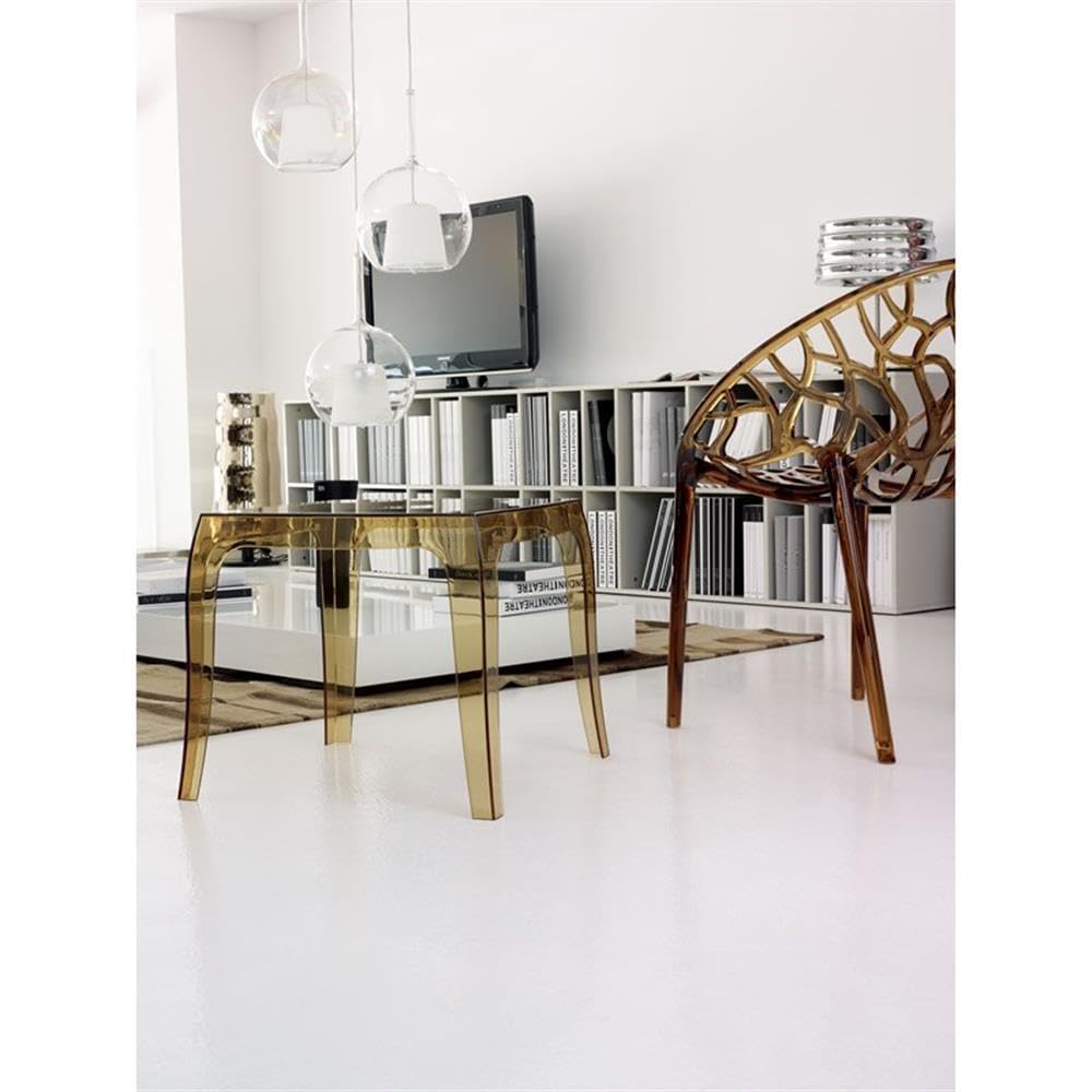 Commercial Grade Compamia Queen Polycarbonate Patio Side Table in Transparent Amber - Durable Outdoor Furniture for Poolside, Garden, and Patio Decor