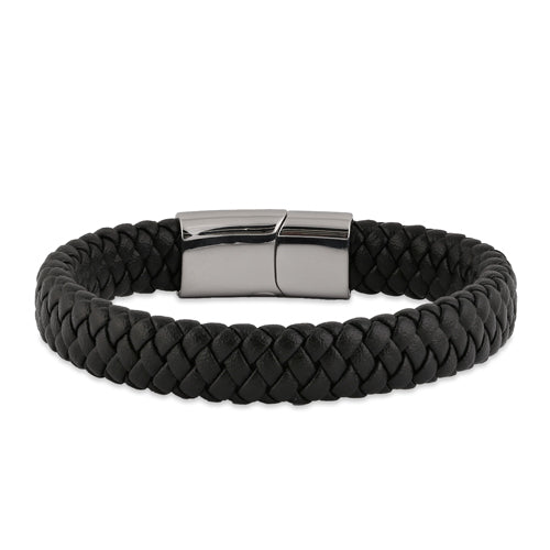 Premium Stainless Steel Black Leather Braided Bracelet for Men & Women - Durable Fashion Jewelry Gift for Casual Wear, Date Night & Special Occasions