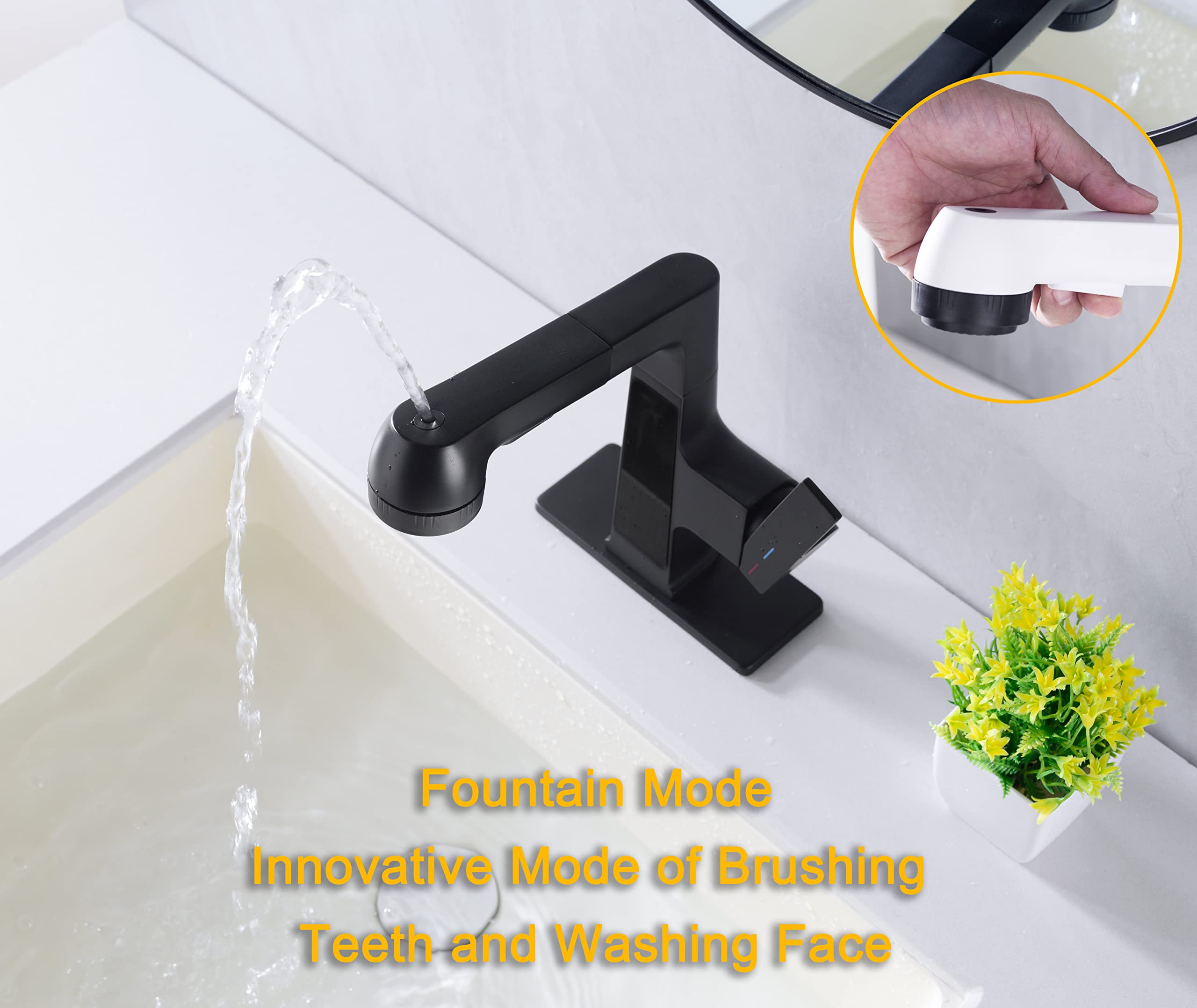 Digital Display Matte Black LED Bathroom Faucet with Pull-Out Sprayer - 5 Flow Modes for Modern Sinks