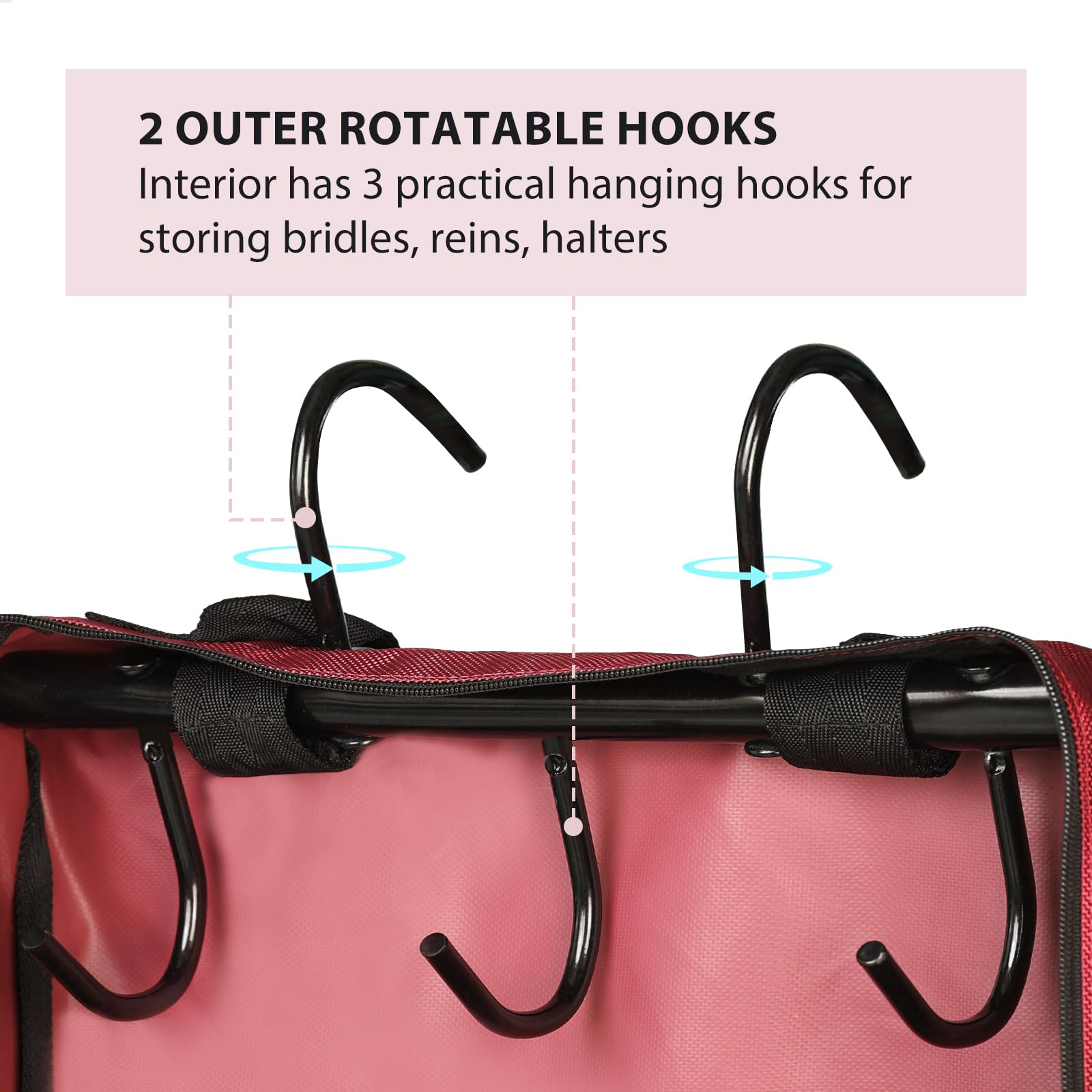 Harrison Howard Waterproof Horse Tack Carry Bag with 3-Prong Tack Rack - Durable Bridle/Halter Storage for Equestrian Gear (Burgundy) - Perfect for Horse Shows, Trail Rides & Stable Organization