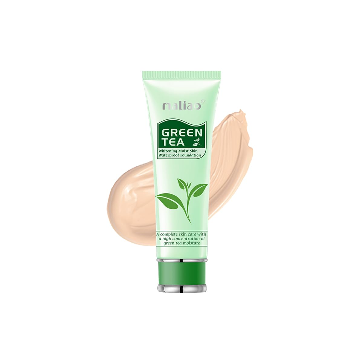 Maliao Green Tea Whitening Moist Skin Waterproof Foundation - Full Coverage, Hydrating & Smooth Finish, SPF Protection, Long-Lasting & Oil-Free, Brightening & Even Skin Tone, Natural Beige 80g | Perfect for Daily Wear, Special Occasions & Photo Shoots