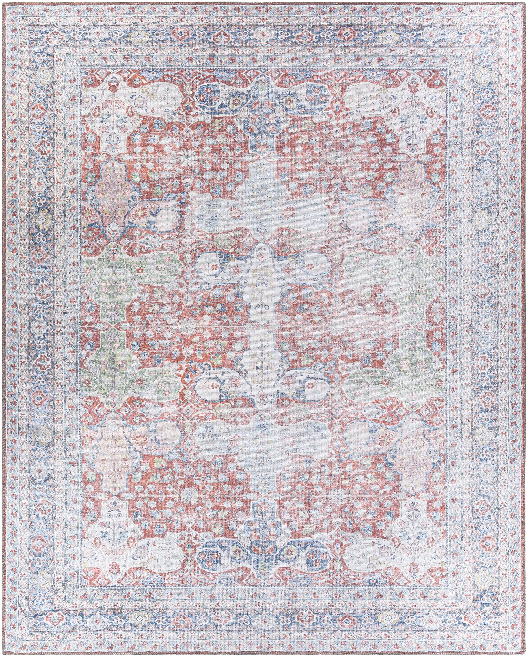 Mark&Day Washable 9x12 Traditional Blush Area Rug - Machine Washable Orange Blue Cream Carpet for Living Room, Bedroom, Kitchen | Durable & Stylish Home Decor for High Traffic Areas (8'10