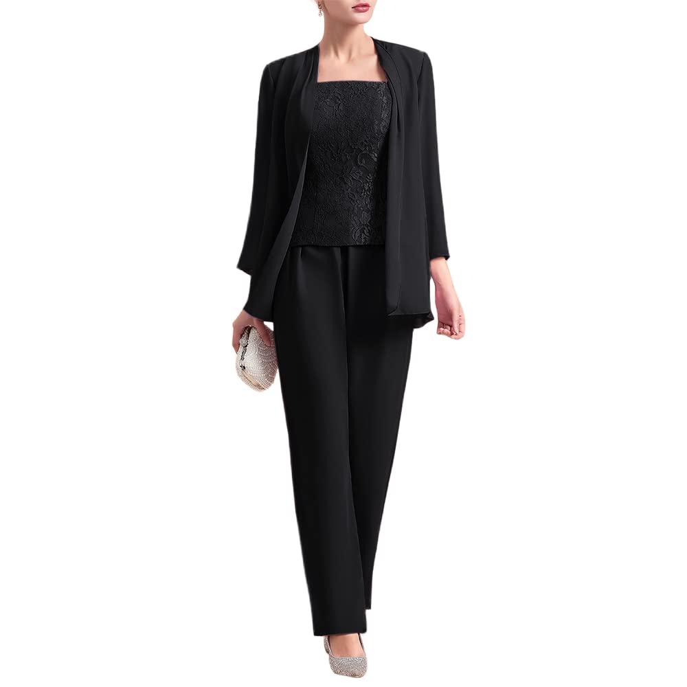 Elegant Women's Chiffon 3-Piece Pantsuit Set with Lace Details - Mother of The Bride Outfit, Wedding Guest Formal Evening Wear - Perfect for Weddings, Parties & Special Occasions