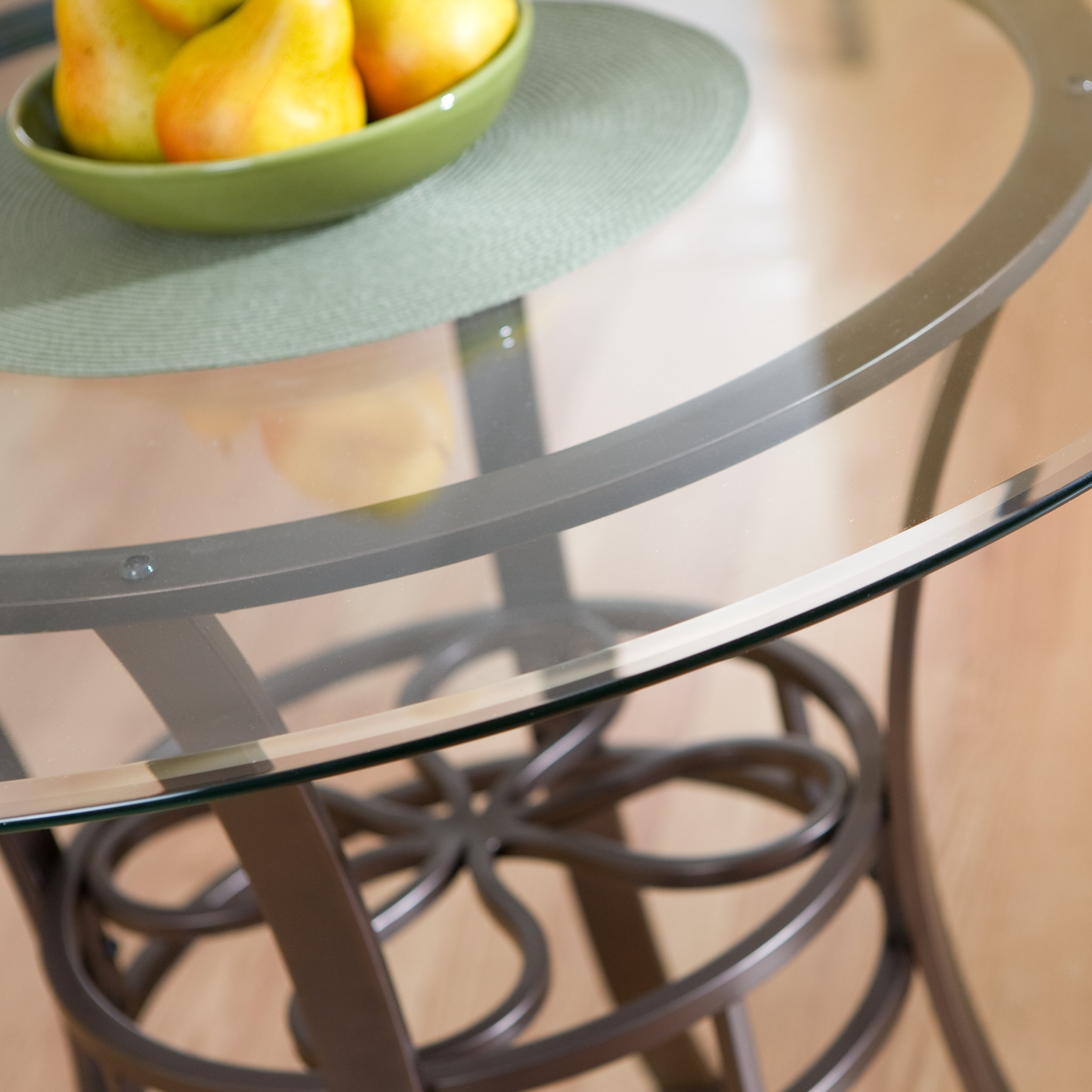 SEI Furniture Lucianna Round Glass Top Dining Table with Metal Frame - Dark Brown - Perfect for Kitchen, Dining Room, and Small Spaces