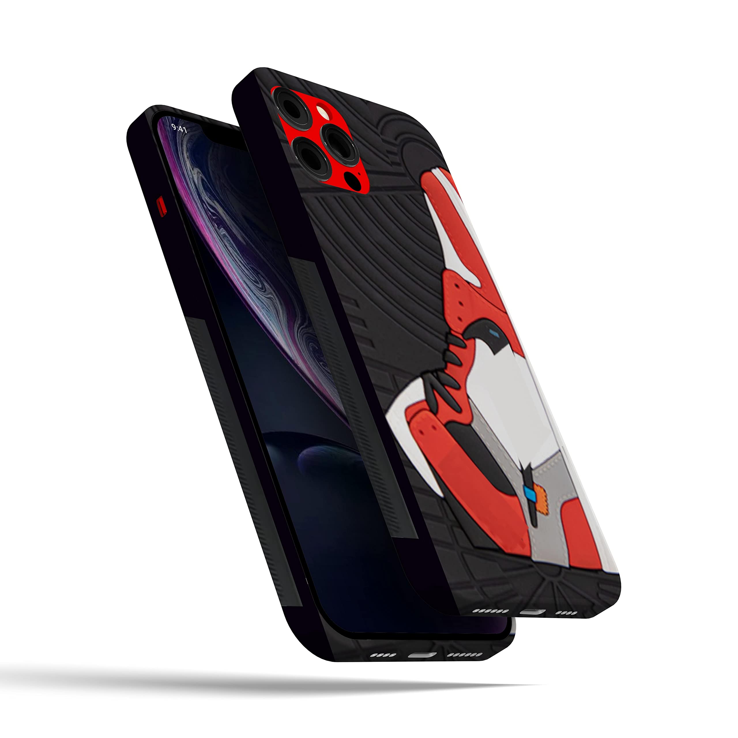 QuAngy 3D Sneaker-Kicks Design Shockproof Case for Apple iPhone XR - Rugged Bumper with 360° Protection - Wireless Charging Compatible (Black/Red) - Perfect for Sports, Outdoor Activities & Daily Use