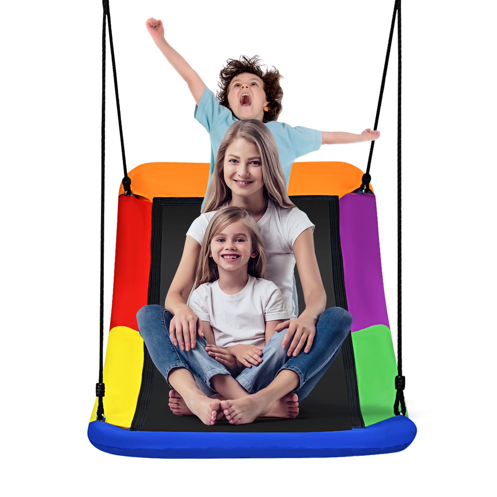 Costzon 700 lbs Capacity Giant 60'' Platform Saucer Swing Set for Kids & Adults - Indoor/Outdoor Tree Swing with Heavy-Duty Oxford Fabric & Adjustable Hanging Ropes - Perfect for Backyards, Parks, Playgrounds, and Family Outdoor Fun (Multicolor)