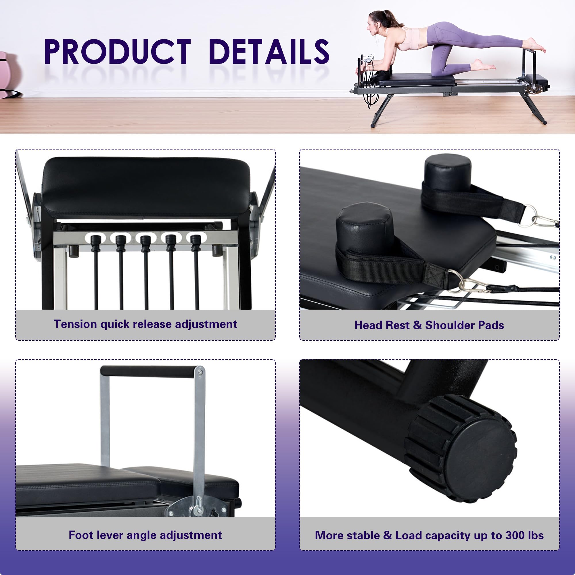 Foldable SogesGame Pilates Reformer Machine - 330lbs Weight Capacity Home Gym Equipment for Beginners & Advanced Users | Perfect for Home Workouts, Physical Therapy & Fitness Training