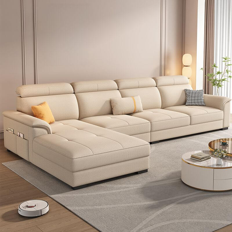 L-Shaped Left-Facing Pine Wood Recliner Sofa with Adjustable Headrest & Hidden Support - Perfect for Living Room, Home Theater & Small Spaces