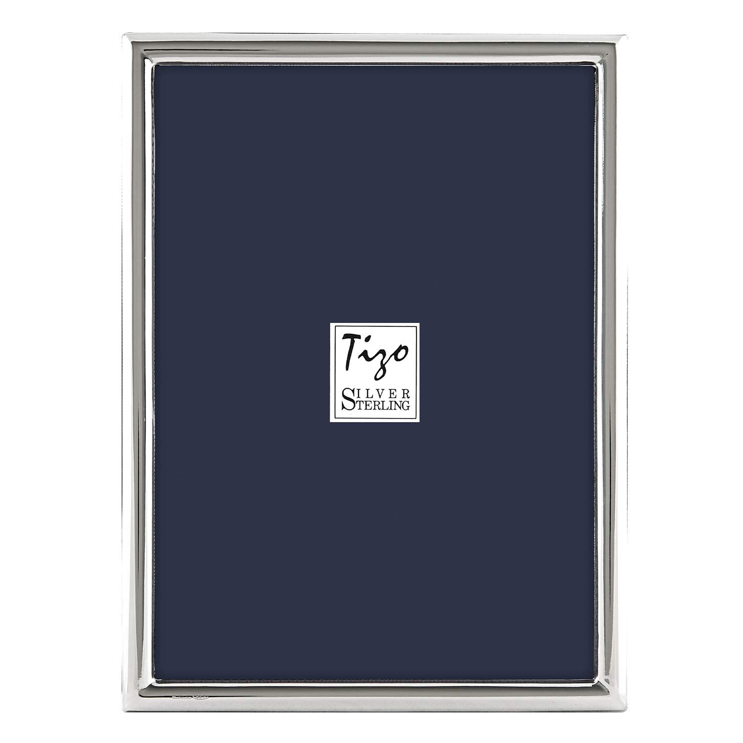 TIZO 5x7 Inch Sterling Silver Photo Frame - Premium Thin Plain Deco Picture Frame for Wall or Tabletop Display - Perfect for Weddings, Anniversaries & Home Decor (925 Silver)