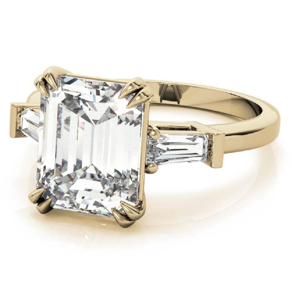 10K Solid Yellow Gold Handmade Engagement Ring with 2.0 CT Emerald Cut Moissanite - Solitaire Wedding Band for Women, Bridal Jewelry Set - Perfect for Proposals, Anniversaries & Special Occasions