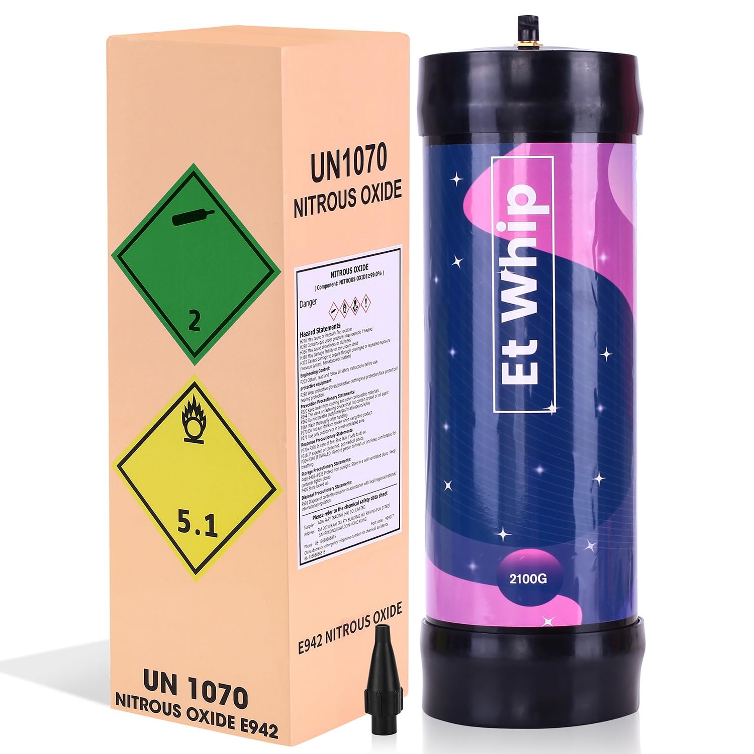 3.3L Nitrous Oxide Tank - 2100G Whipped Cream Charger Cartridge (1 Count) - Perfect for Professional Desserts, Home Baking & Cocktail Making