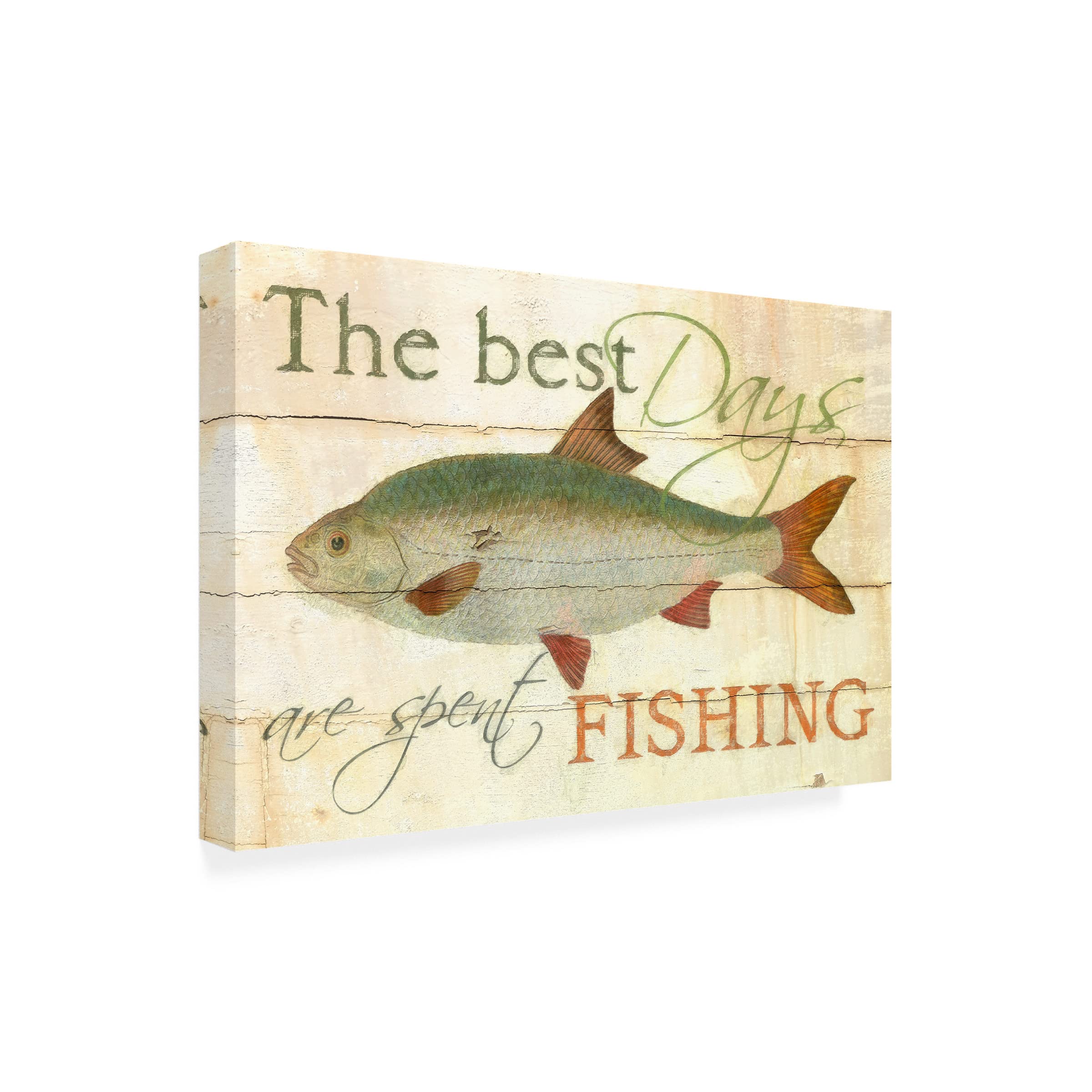 Trademark Fine Art 'The Best Days are Spent Fishing' Canvas Print by Cora Niele - Handmade Wall Decor for Living Room, Bedroom & Office - Perfect Gift for Anglers & Nature Lovers